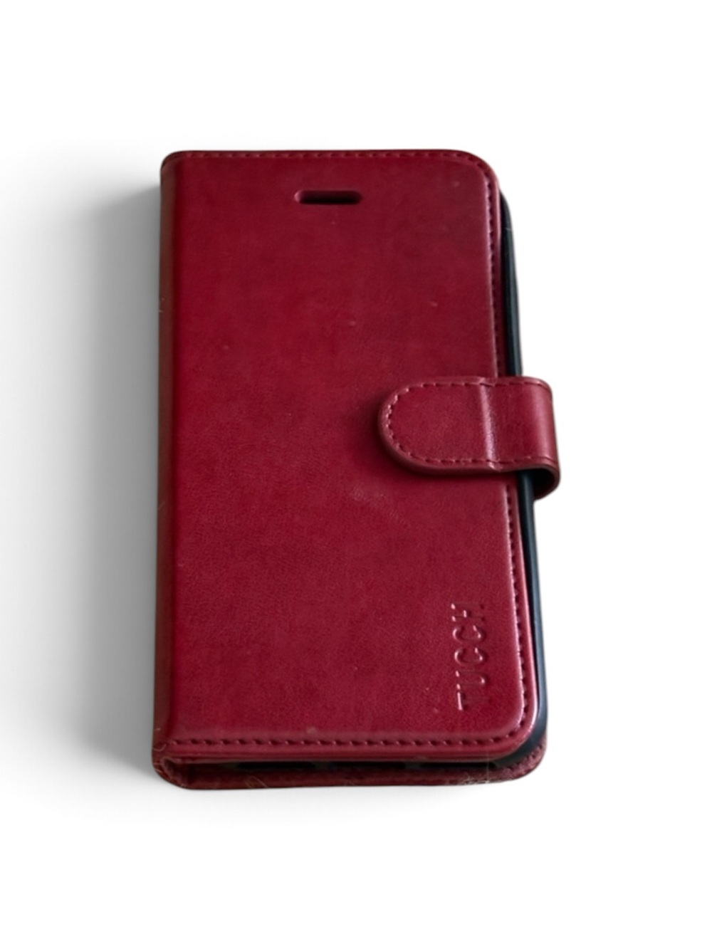 Red Leather Phone Case with Magnetic Closure